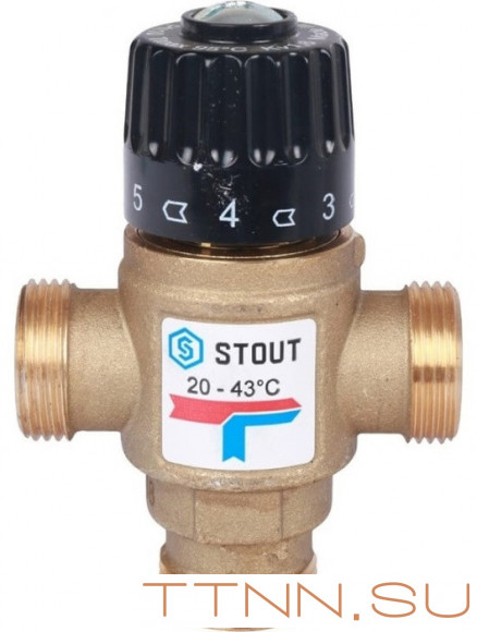 Смесительный клапан STOUT 3/4 НР 20-43°С KV 1,6 м3/ч