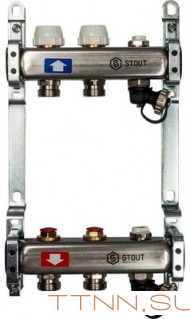 Коллектор с запорными клапанами STOUT SMS-0932-000002; с клапаном выпуска воздуха и сливом