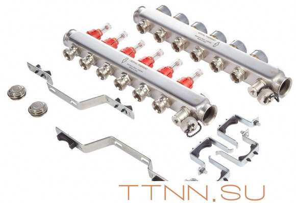 Для отопления Royal Thermo 1" ВР-3/4" НР, 4 выхода с расходомерами, нерж. (RTE 52.104)