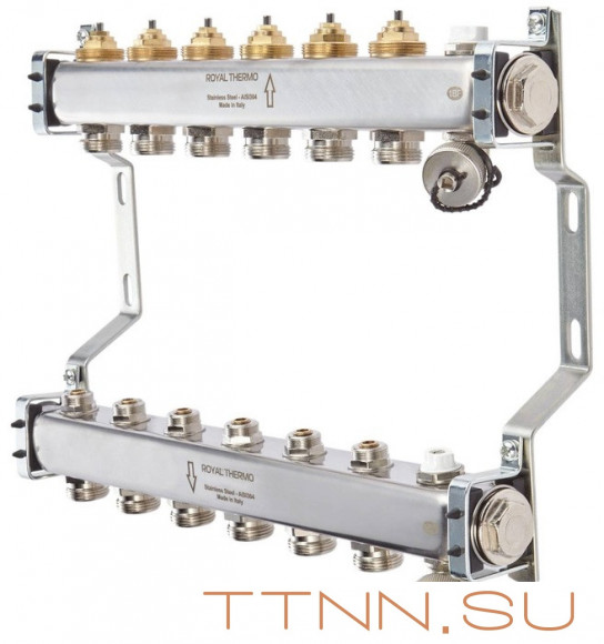 Для отопления Royal Thermo 1" ВР-3/4" НР, 6 выходов, нерж. (RTE 51.106) Для отопления Royal Thermo 1" ВР-3/4" НР, 6 выходов, нерж. (RTE 51.106)