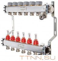 Для отопления Royal Thermo 1" ВР-3/4" НР, 7 выходов с расходомерами, нерж. (RTE 52.107) Для отопления Royal Thermo 1" ВР-3/4" НР, 7 выходов с расходомерами, нерж. (RTE 52.107)
