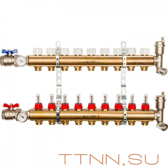 Для отопления STOUT Коллектор регулируемый с расходомерами 1/3/4x9