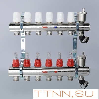 Для отопления VALTEC 1"х5 вых. Евроконус 3/4" с расходомерами в сборе Для отопления VALTEC 1"х5 вых. Евроконус 3/4" с расходомерами в сборе