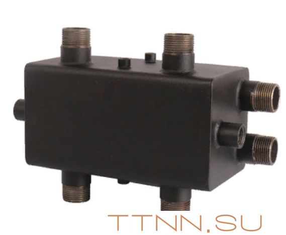 Стальной распределительный коллектор Rommer с гидравлическим разделителем 2 контура 1" Стальной распределительный коллектор Rommer с гидравлическим разделителем 2 контура 1"